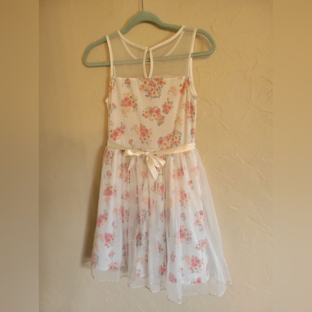 Lily Rose floral tulle glitter sleeveless dress, kids size 16